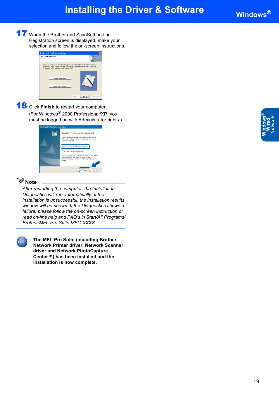 Installing the driver & software, Windows | Brother MFC-640CW User Manual | Page 21 / 45