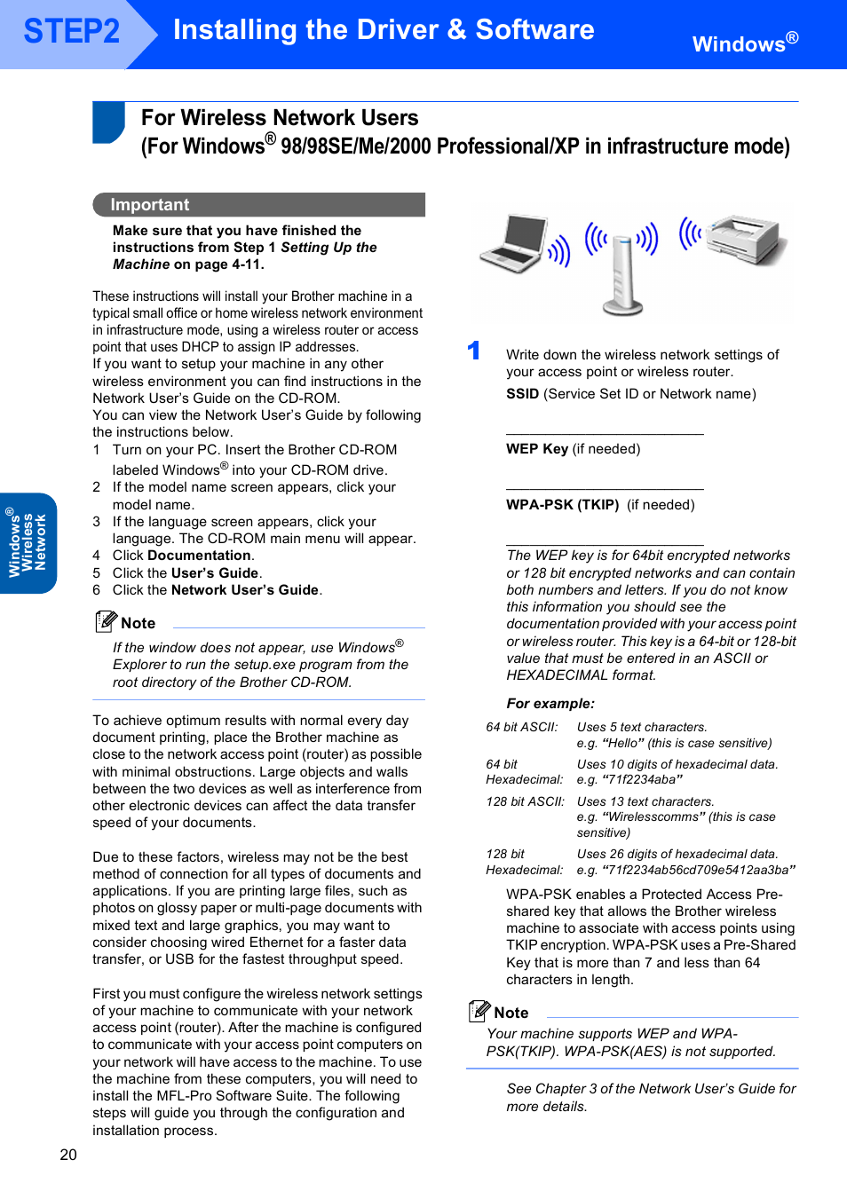 For wireless network users (for windows, For wireless network users, For windows | Step2, Installing the driver & software, Windows | Brother MFC-640CW User Manual | Page 22 / 45