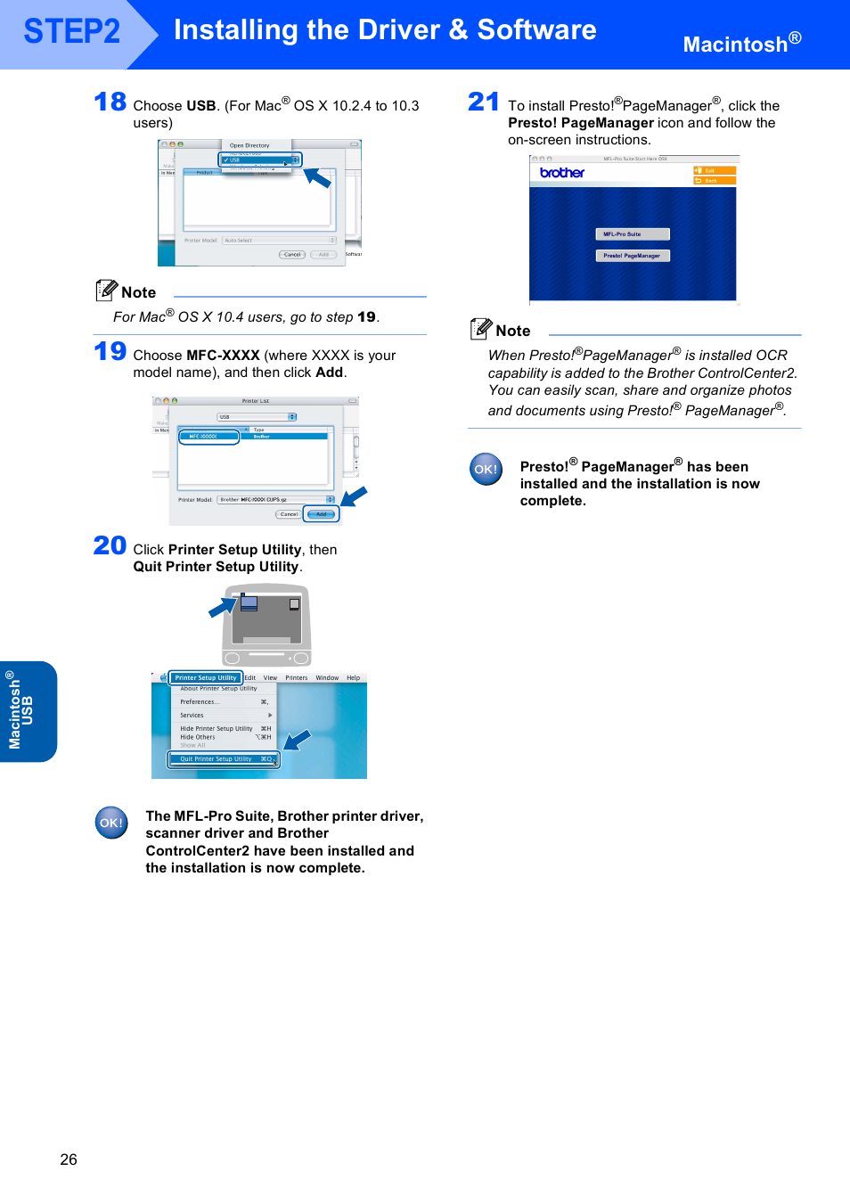 Step2, Installing the driver & software, Macintosh | Brother MFC-640CW User Manual | Page 28 / 45