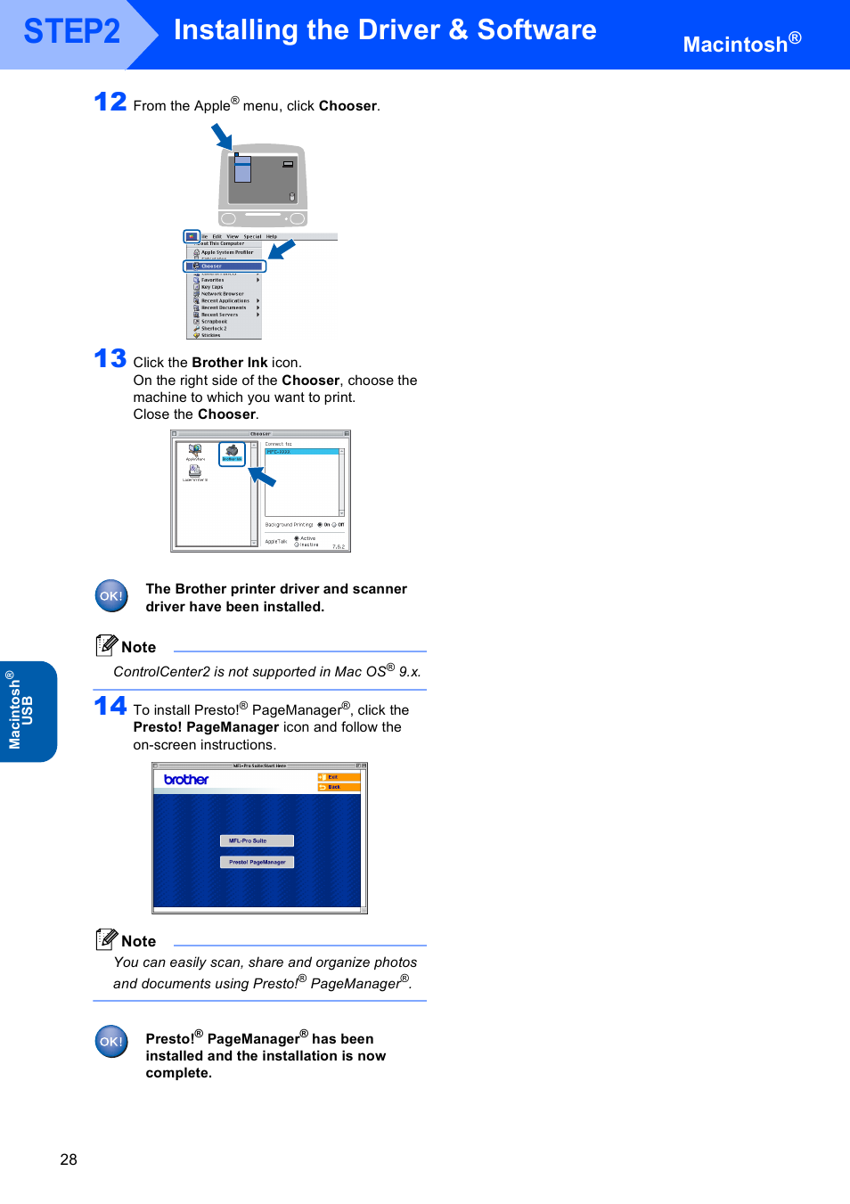 Step2, Installing the driver & software, Macintosh | Brother MFC-640CW User Manual | Page 30 / 45