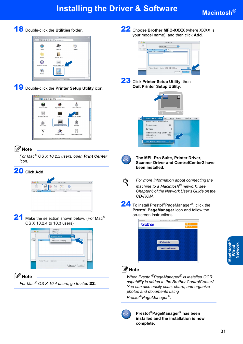 Installing the driver & software, Macintosh | Brother MFC-640CW User Manual | Page 33 / 45