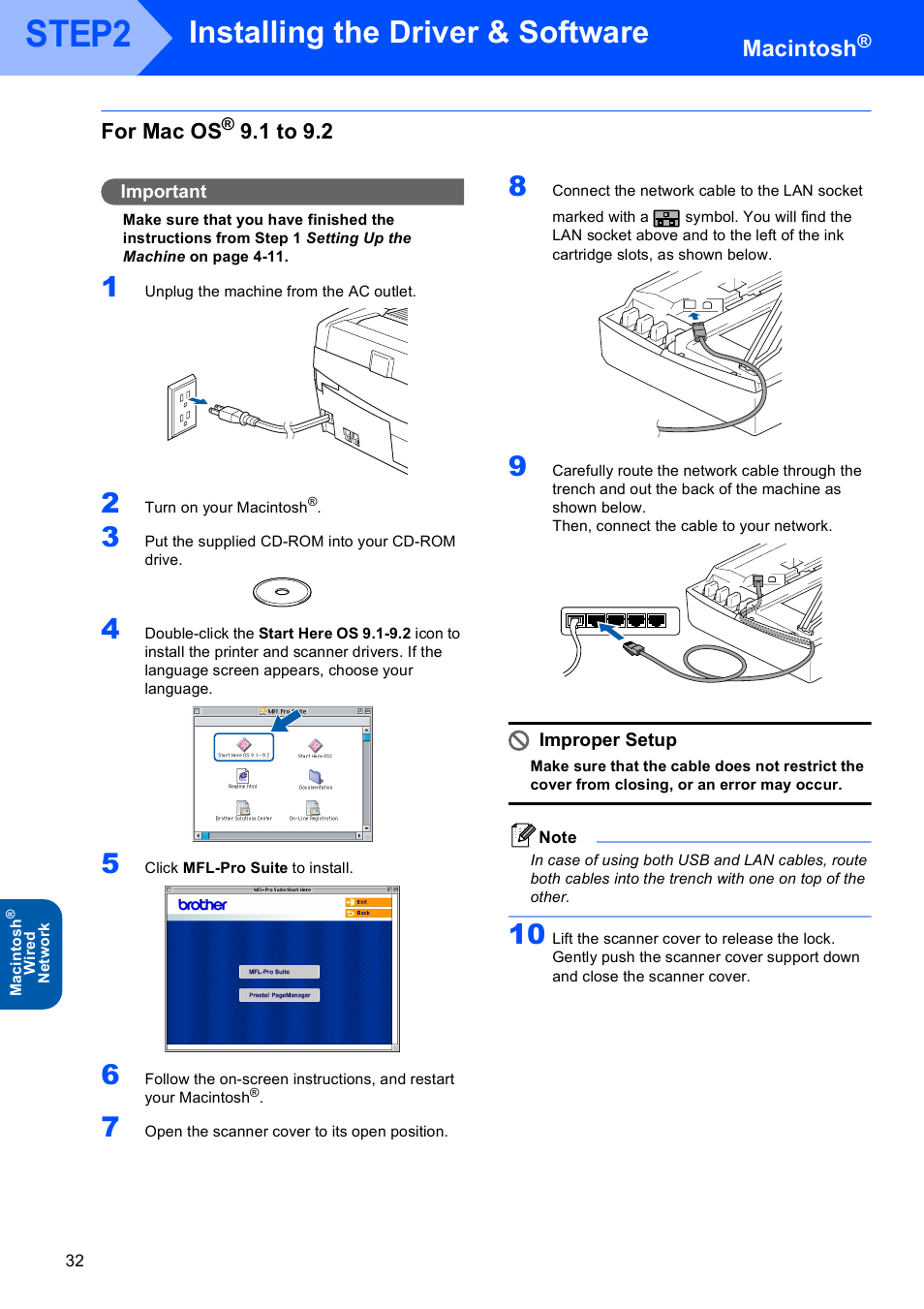 For mac os® 9.1 to 9.2, For mac os, 1 to 9.2 | Step2, Installing the driver & software, Macintosh | Brother MFC-640CW User Manual | Page 34 / 45