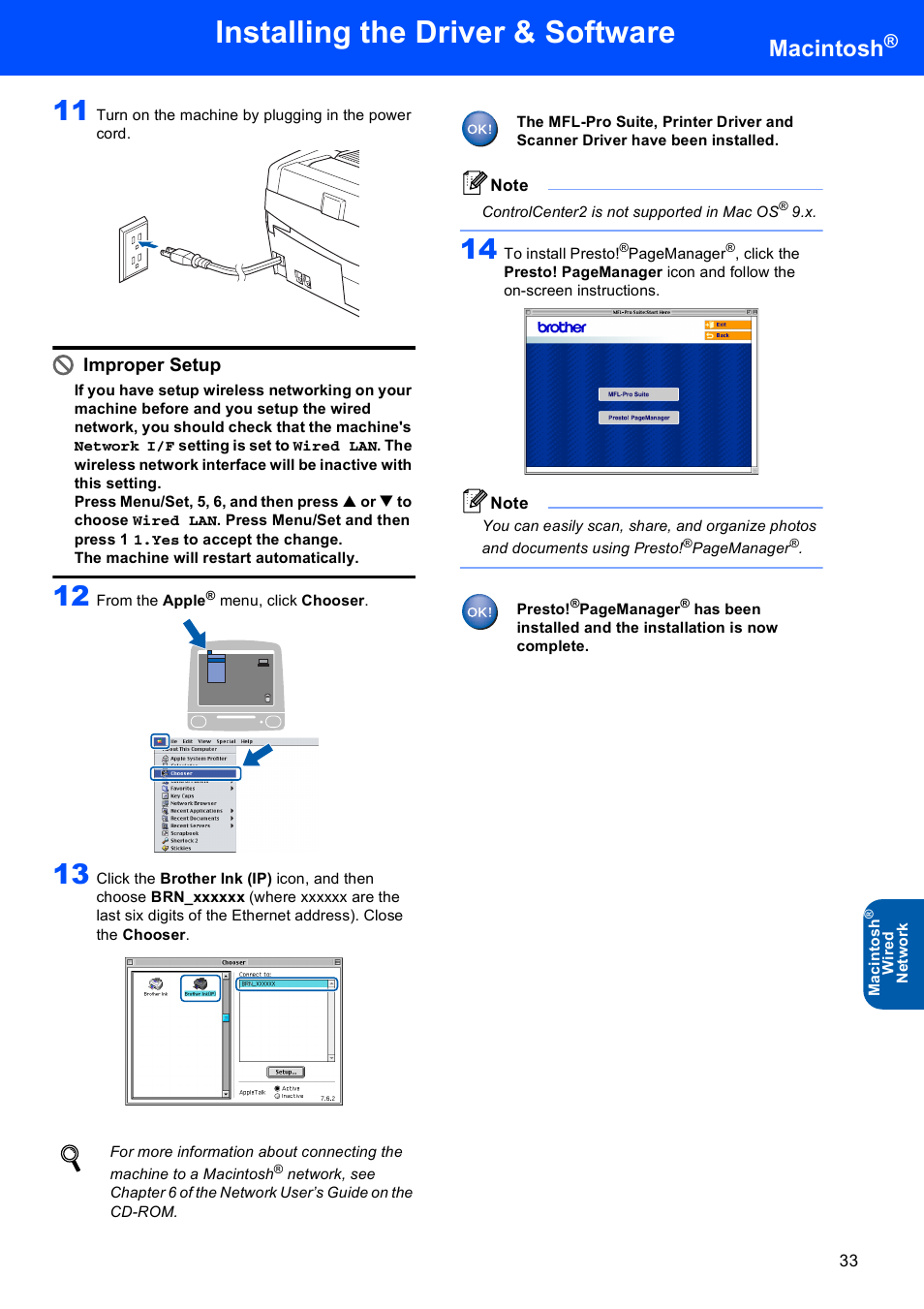 Installing the driver & software, Macintosh, Improper setup | Brother MFC-640CW User Manual | Page 35 / 45