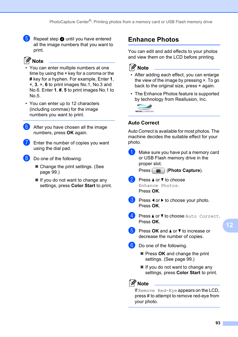 Enhance photos, Auto correct | Brother MFC-490CW User Manual | Page 109 / 216