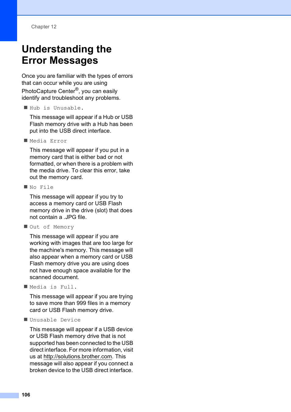 Understanding the error messages | Brother MFC-490CW User Manual | Page 122 / 216