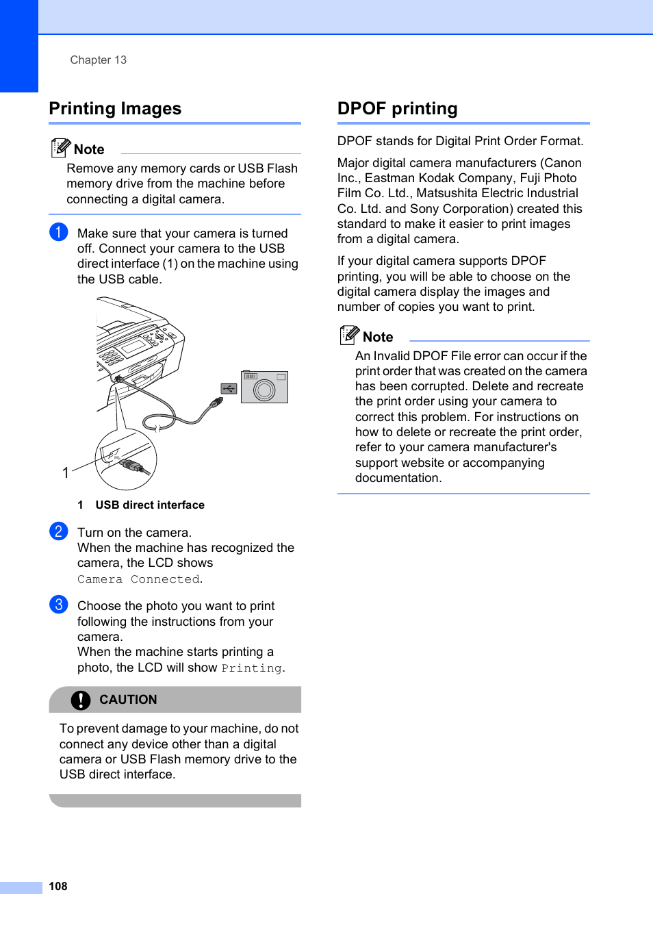 Printing images, Dpof printing, Printing images dpof printing | Brother MFC-490CW User Manual | Page 124 / 216