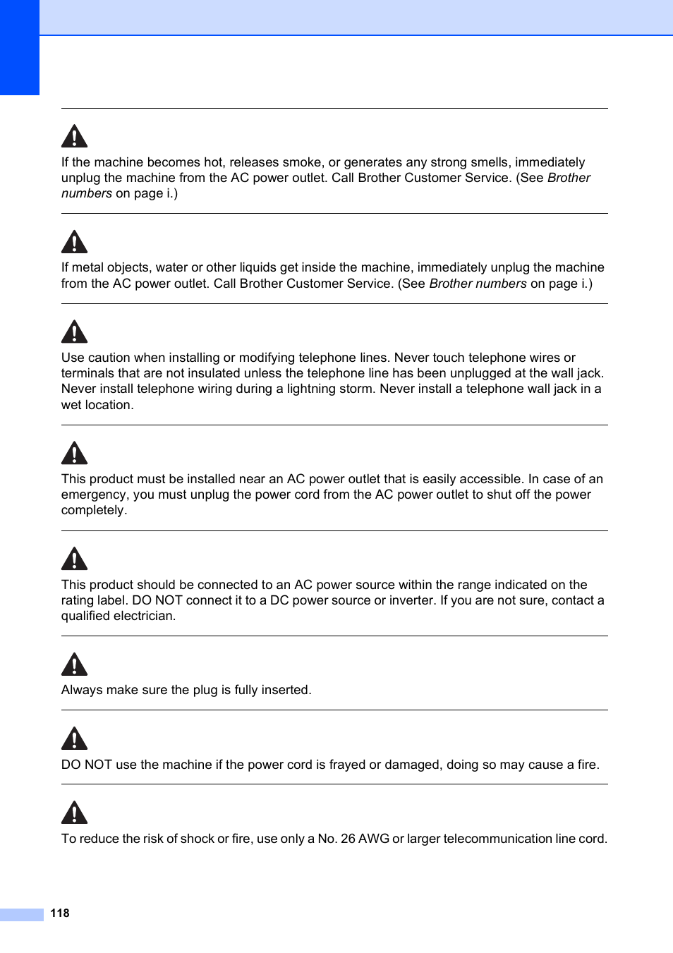 Always make sure the plug is fully inserted | Brother MFC-490CW User Manual | Page 134 / 216