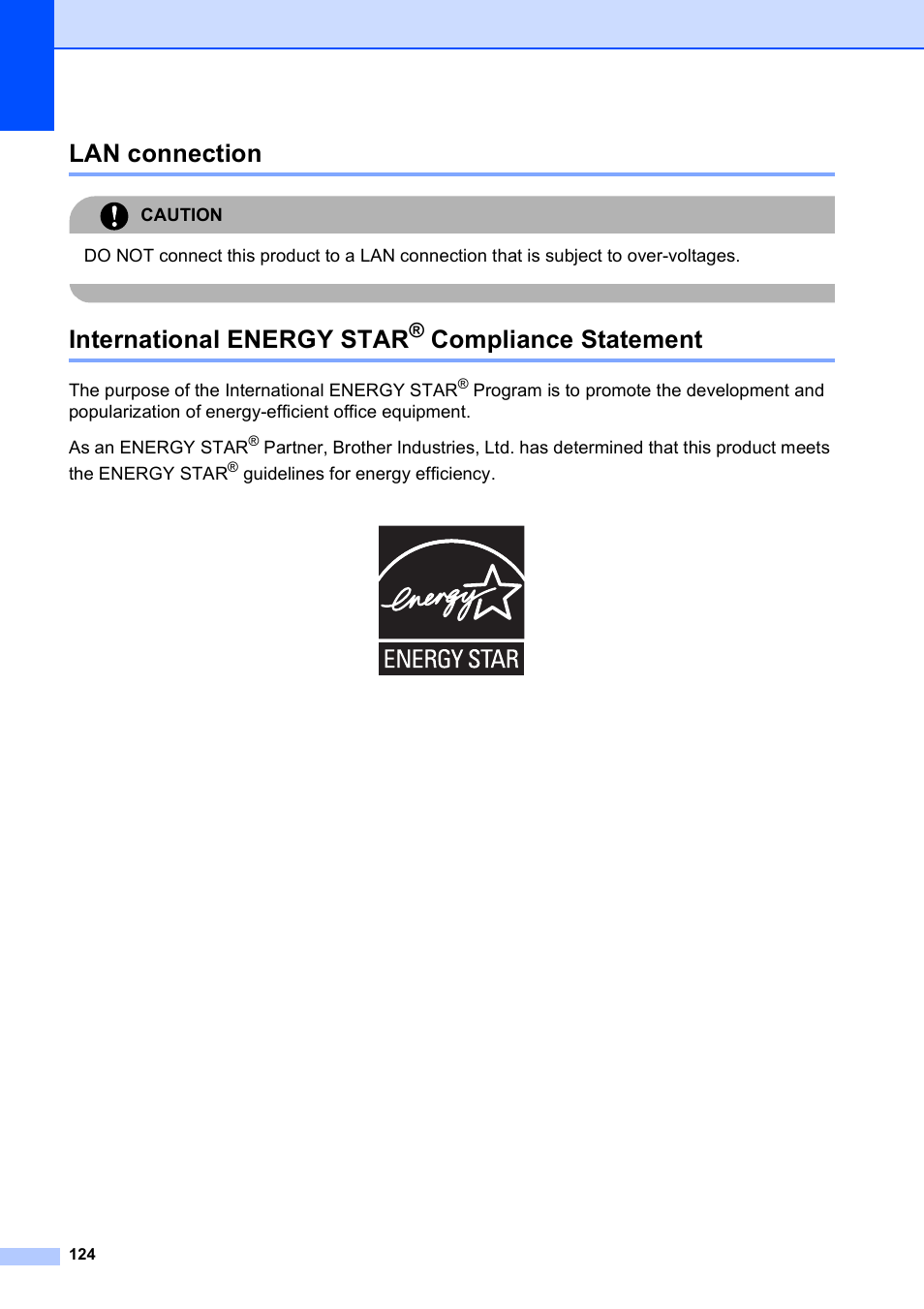 Lan connection, International energy star® compliance statement, Lan connection international energy star | Compliance statement, International energy star | Brother MFC-490CW User Manual | Page 140 / 216