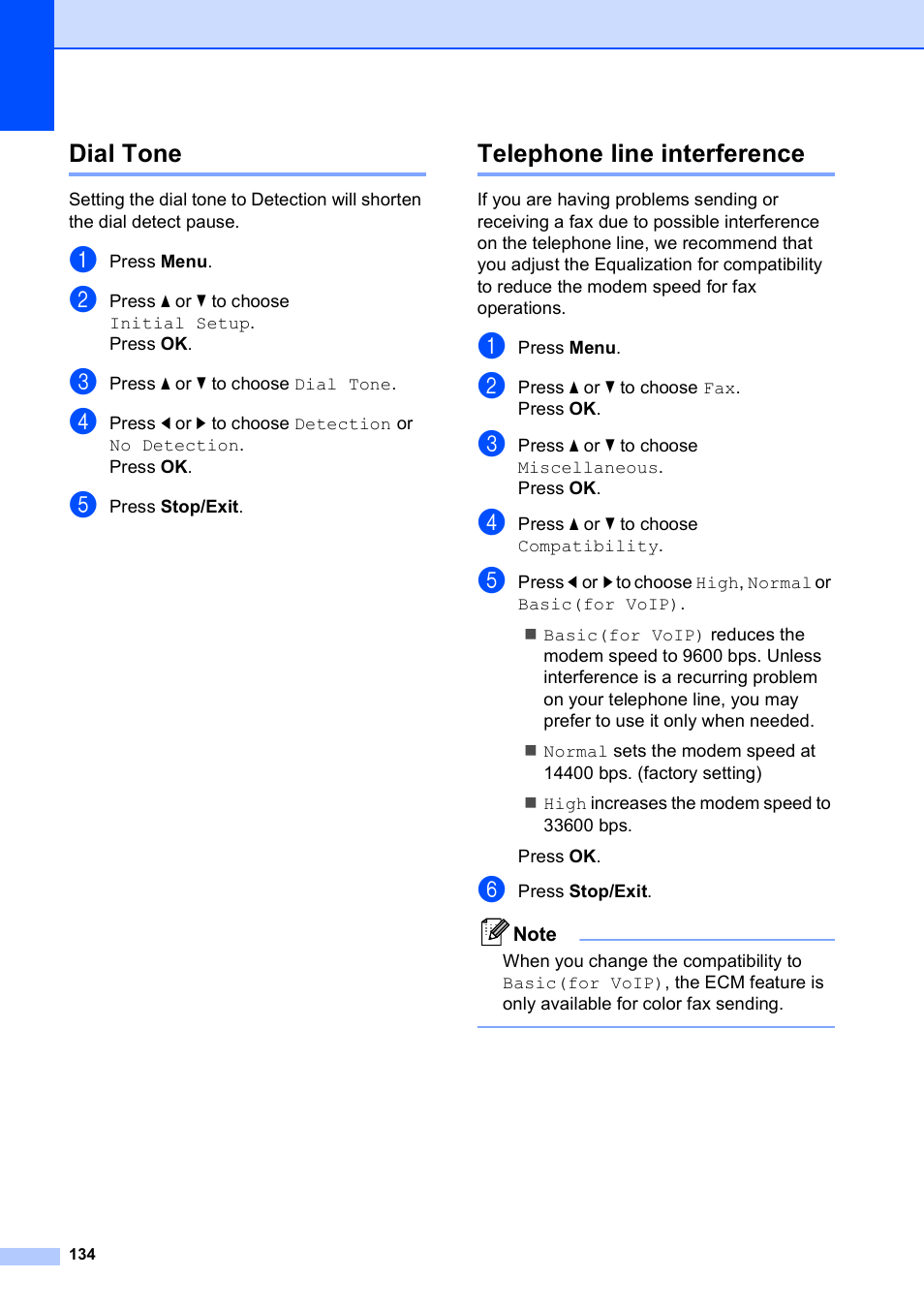 Dial tone, Telephone line interference, Dial tone telephone line interference | Brother MFC-490CW User Manual | Page 150 / 216