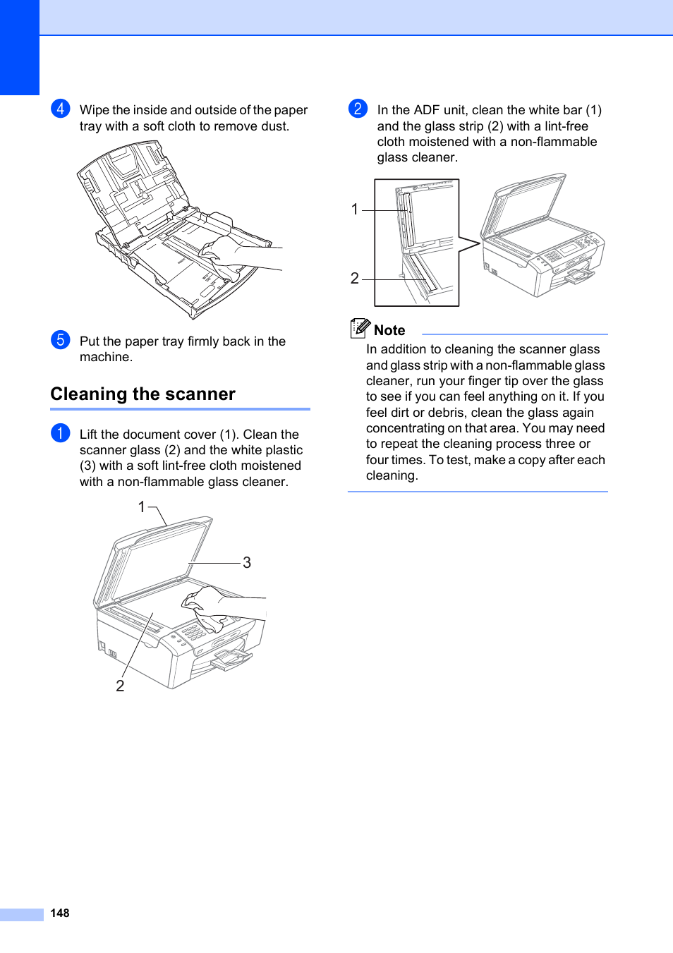 Cleaning the scanner | Brother MFC-490CW User Manual | Page 164 / 216