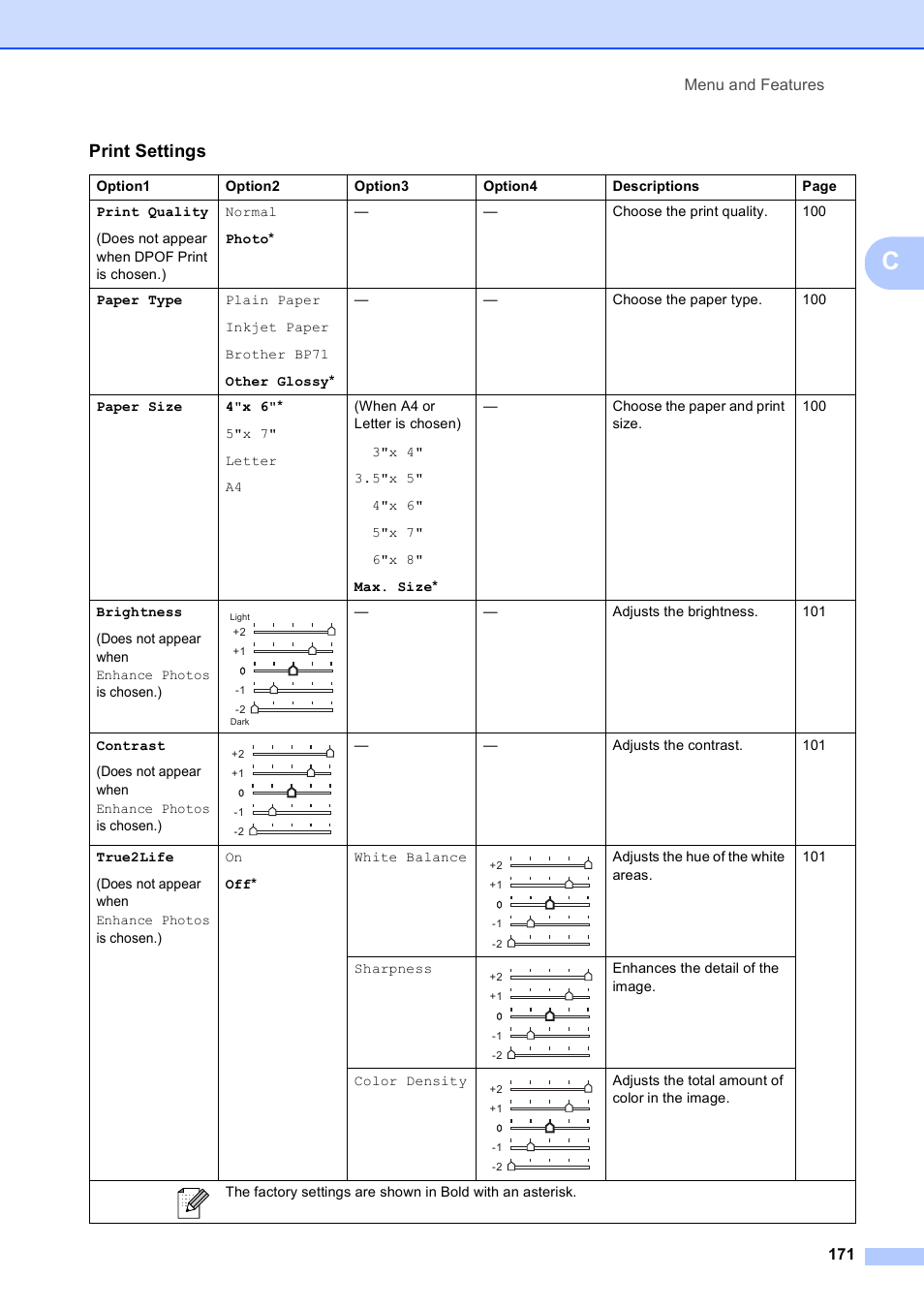 Print settings | Brother MFC-490CW User Manual | Page 187 / 216