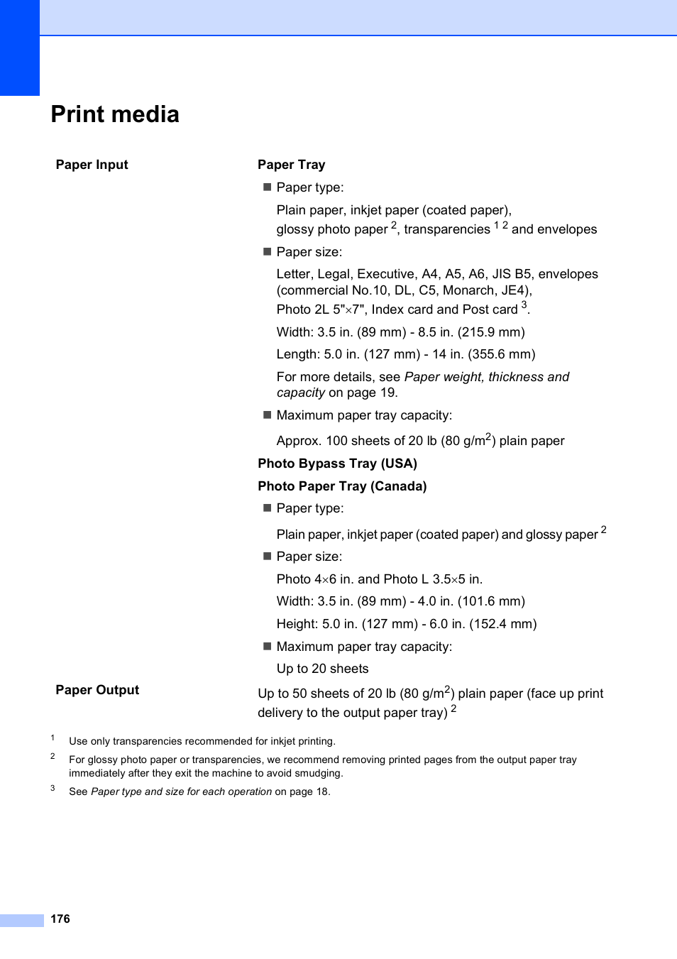 Print media | Brother MFC-490CW User Manual | Page 192 / 216