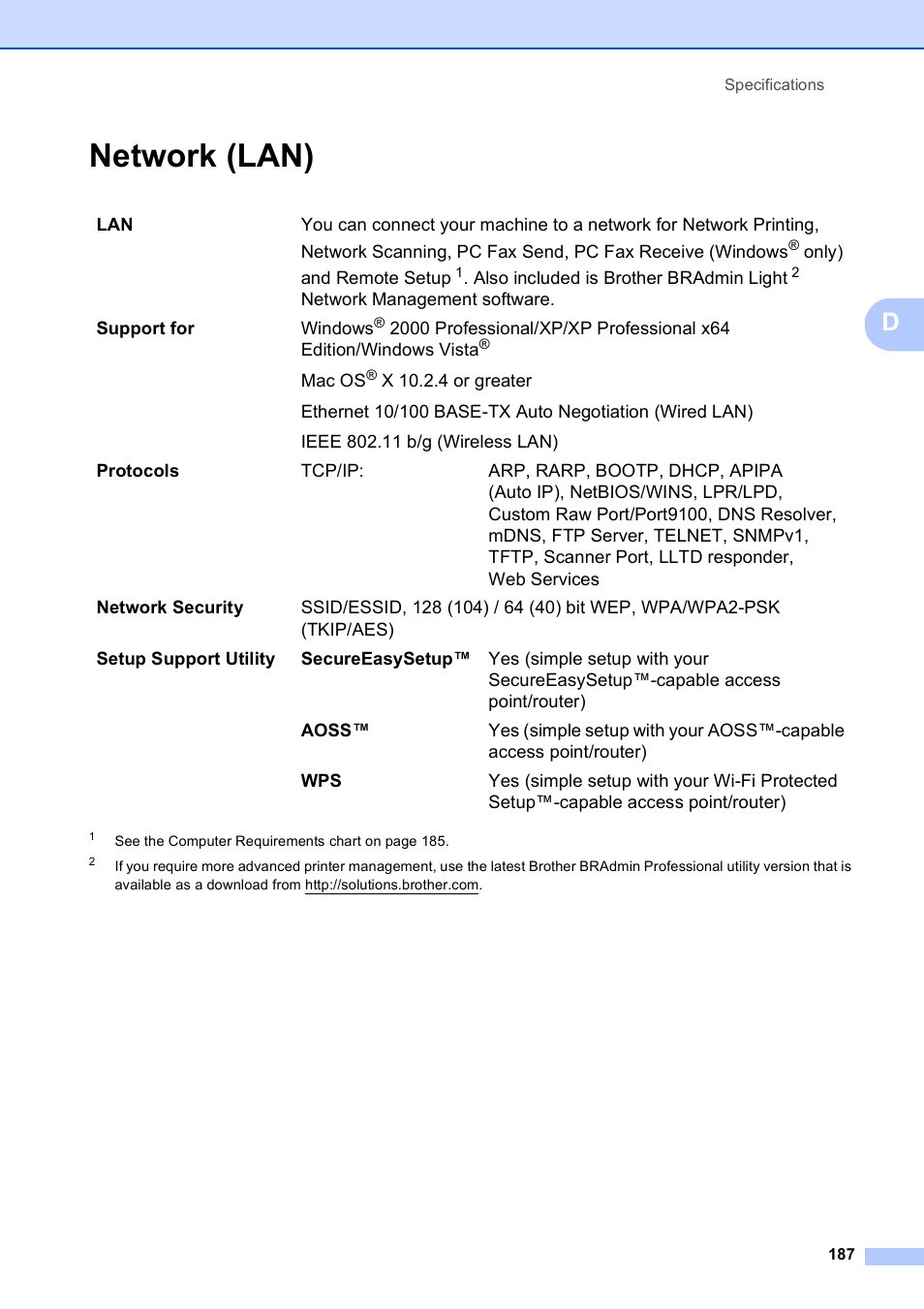 Network (lan) | Brother MFC-490CW User Manual | Page 203 / 216
