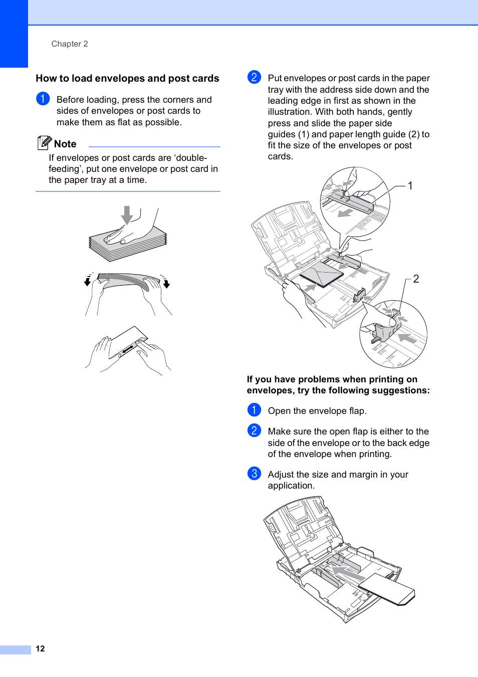 How to load envelopes and post cards | Brother MFC-490CW User Manual | Page 28 / 216