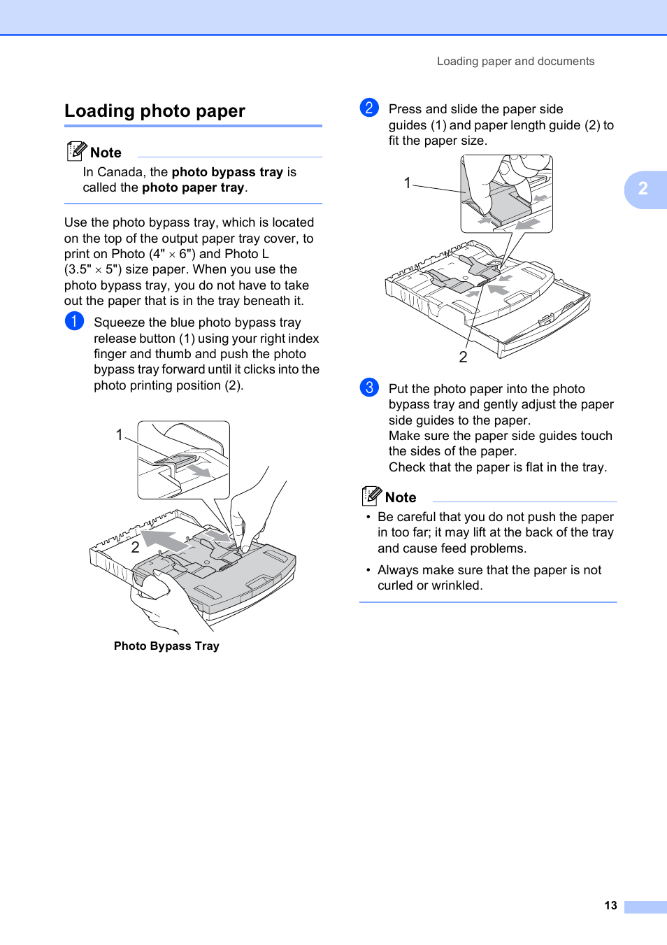 Loading photo paper, 2loading photo paper | Brother MFC-490CW User Manual | Page 29 / 216
