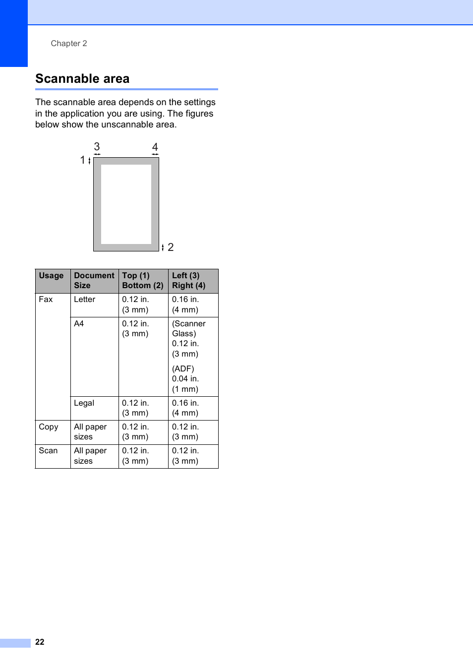 Scannable area | Brother MFC-490CW User Manual | Page 38 / 216