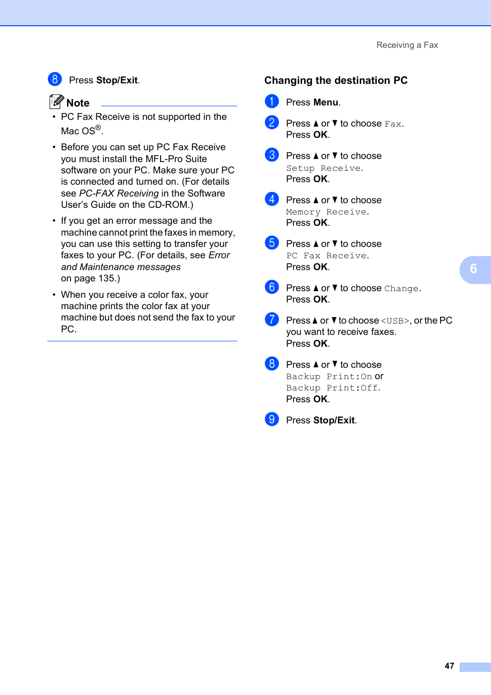 Changing the destination pc | Brother MFC-490CW User Manual | Page 63 / 216
