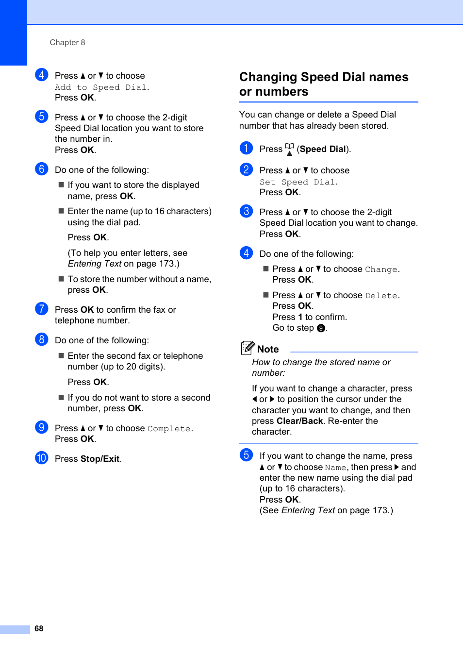 Changing speed dial names or numbers | Brother MFC-490CW User Manual | Page 84 / 216