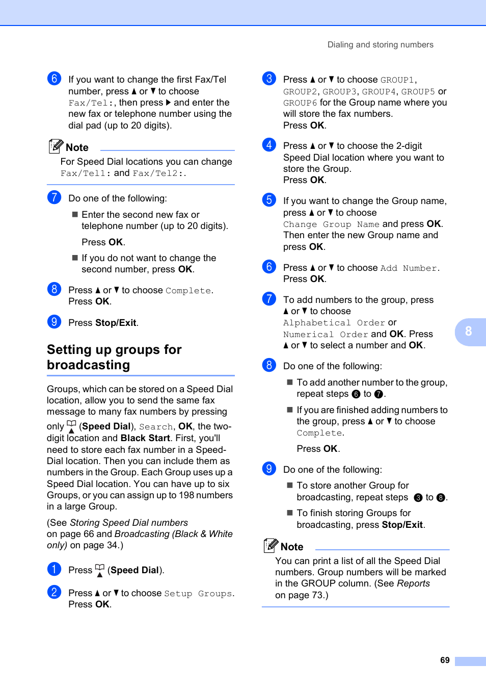 Setting up groups for broadcasting | Brother MFC-490CW User Manual | Page 85 / 216