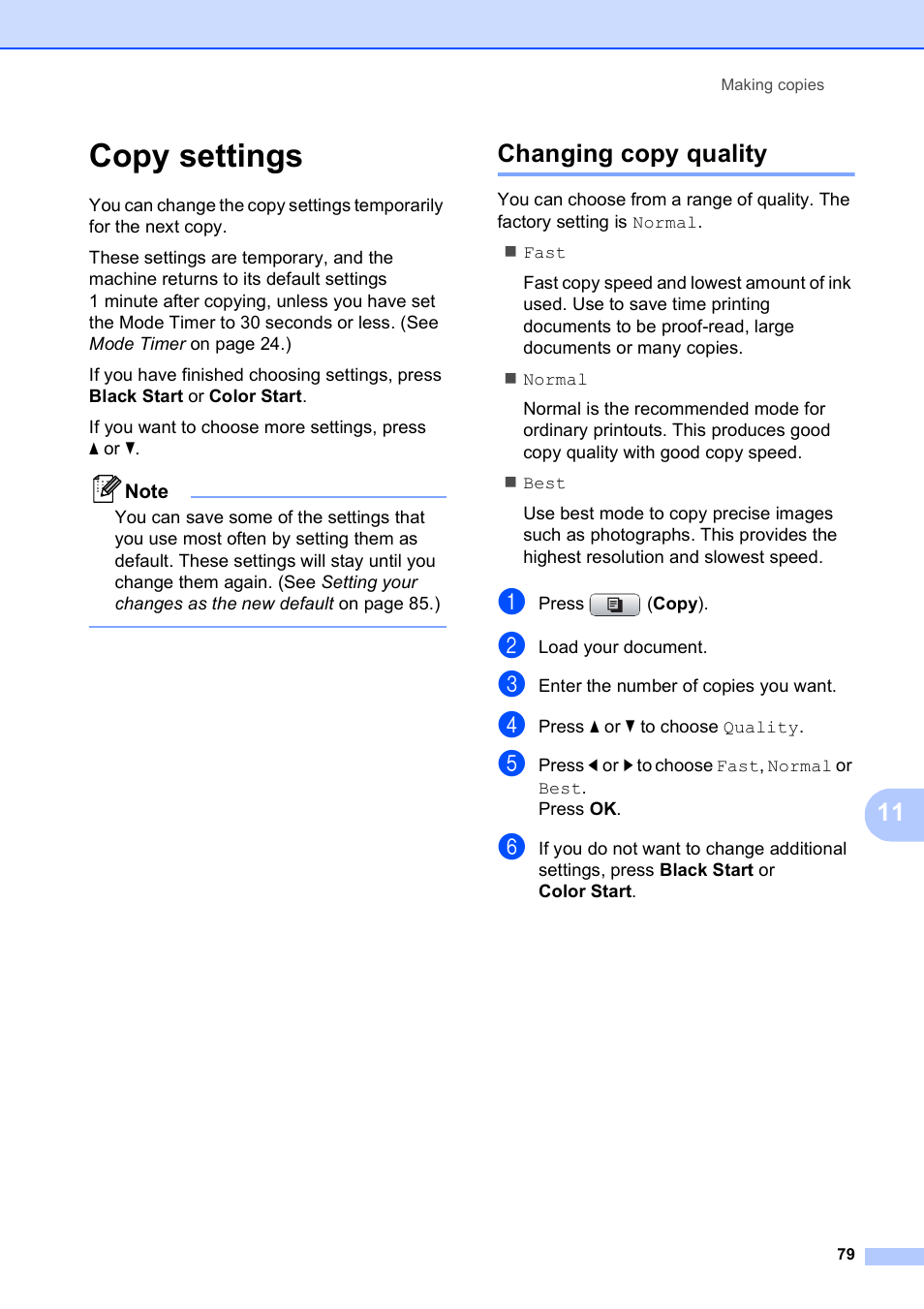 Copy settings, Changing copy quality | Brother MFC-490CW User Manual | Page 95 / 216