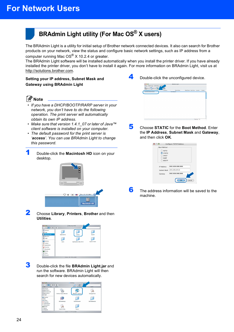 Bradmin light utility (for mac os® x users), Bradmin light utility (for mac os, X users) | For network users | Brother DCP 9040CN User Manual | Page 26 / 30