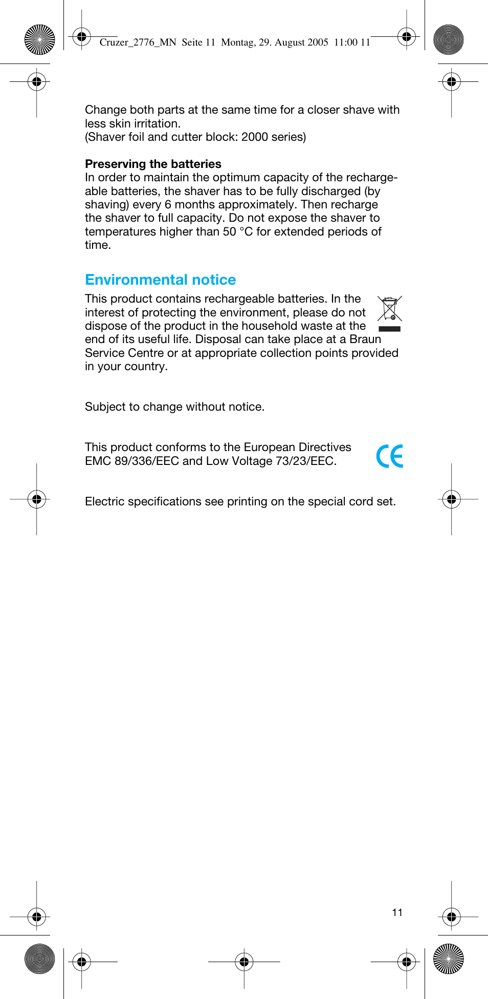 Environmental notice | Braun 2776 CruZer2 User Manual | Page 10 / 59