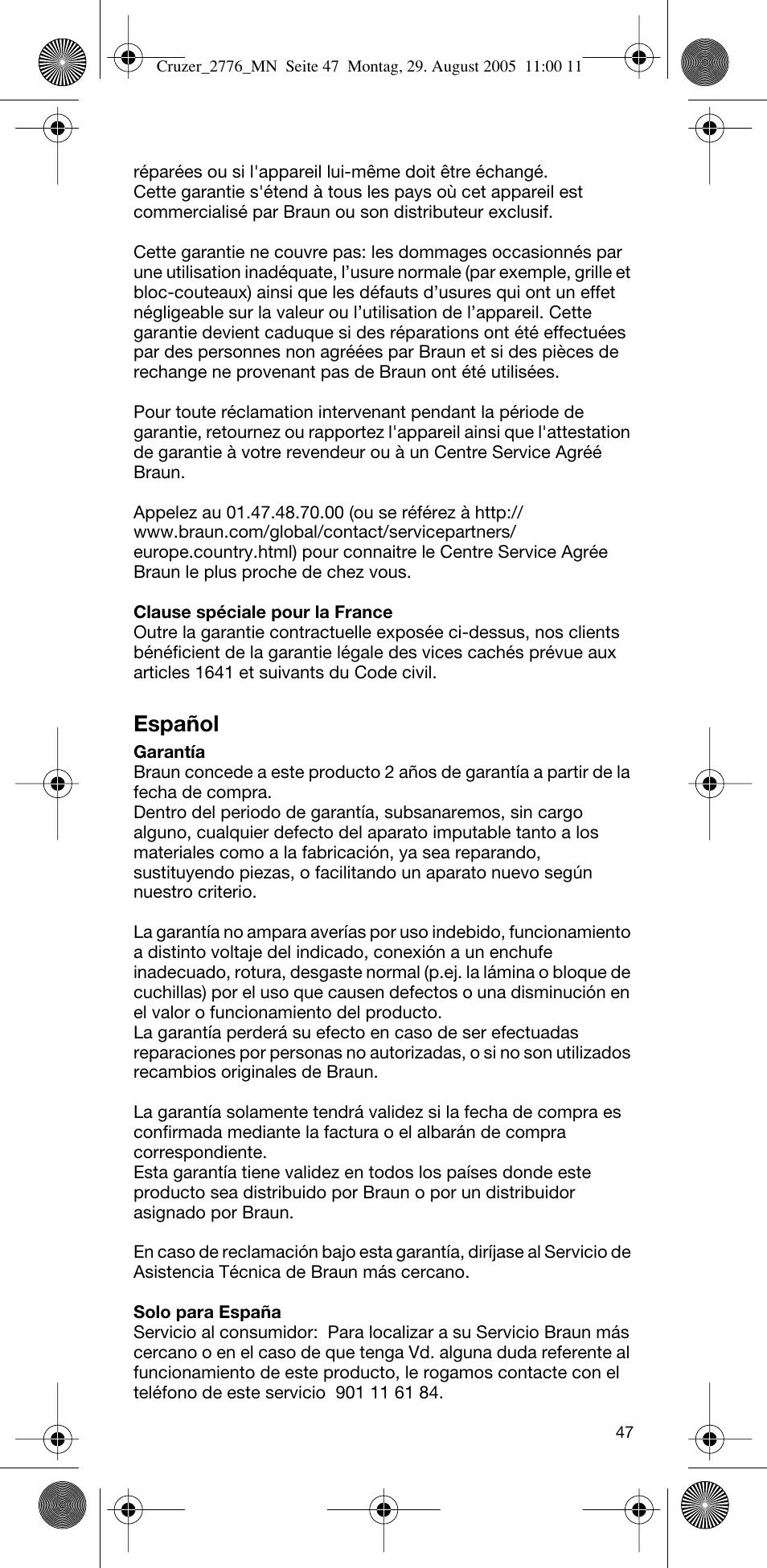 Español | Braun 2776 CruZer2 User Manual | Page 46 / 59