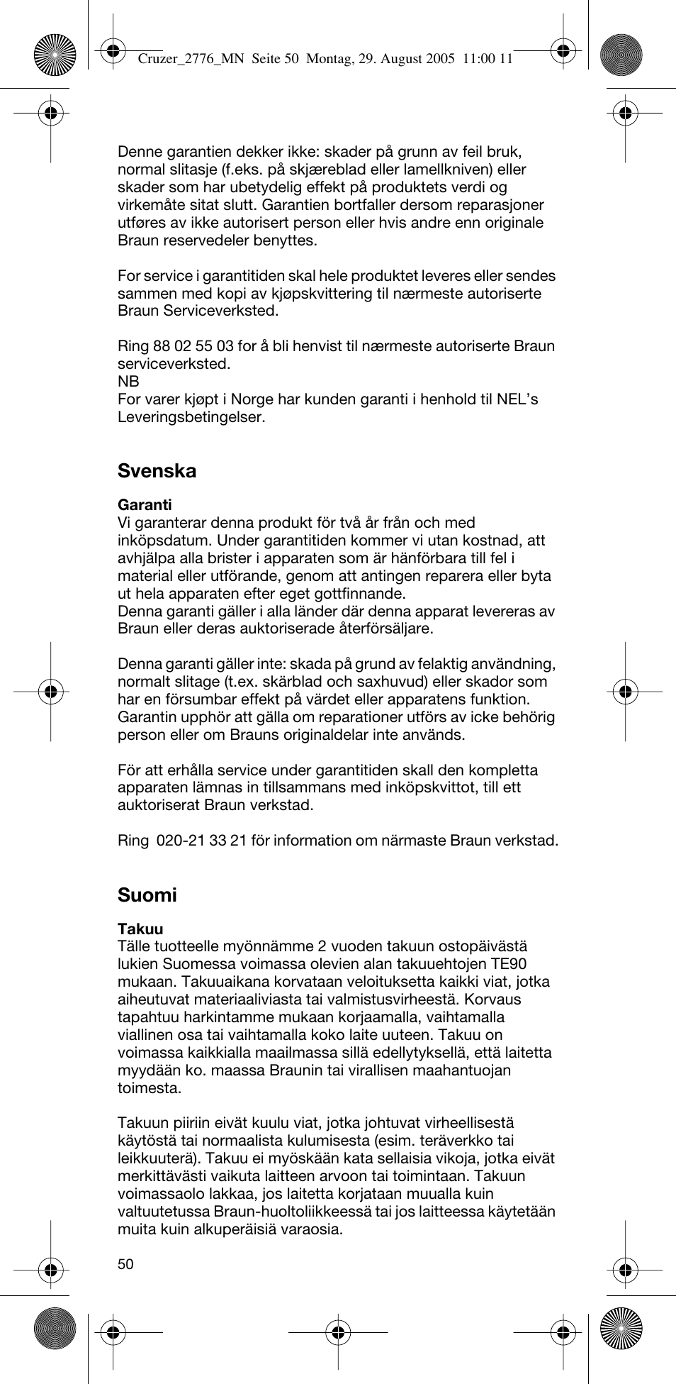 Svenska, Suomi | Braun 2776 CruZer2 User Manual | Page 49 / 59