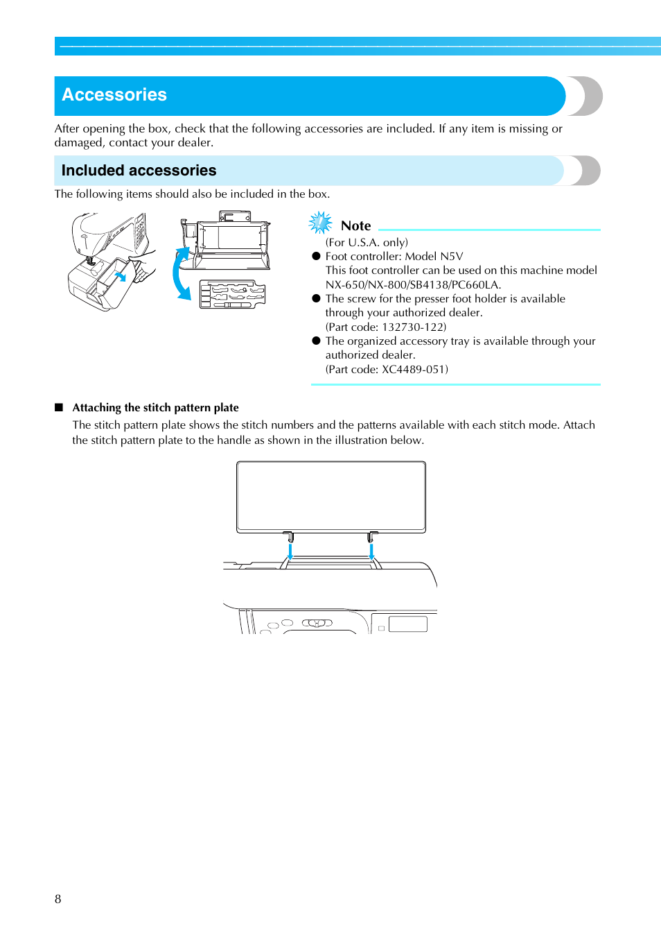 Accessories, Included accessories | Brother SB4138 User Manual | Page 10 / 176