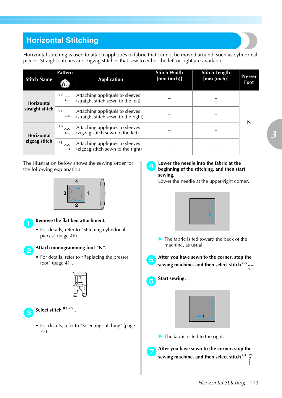 Horizontal stitching | Brother SB4138 User Manual | Page 115 / 176