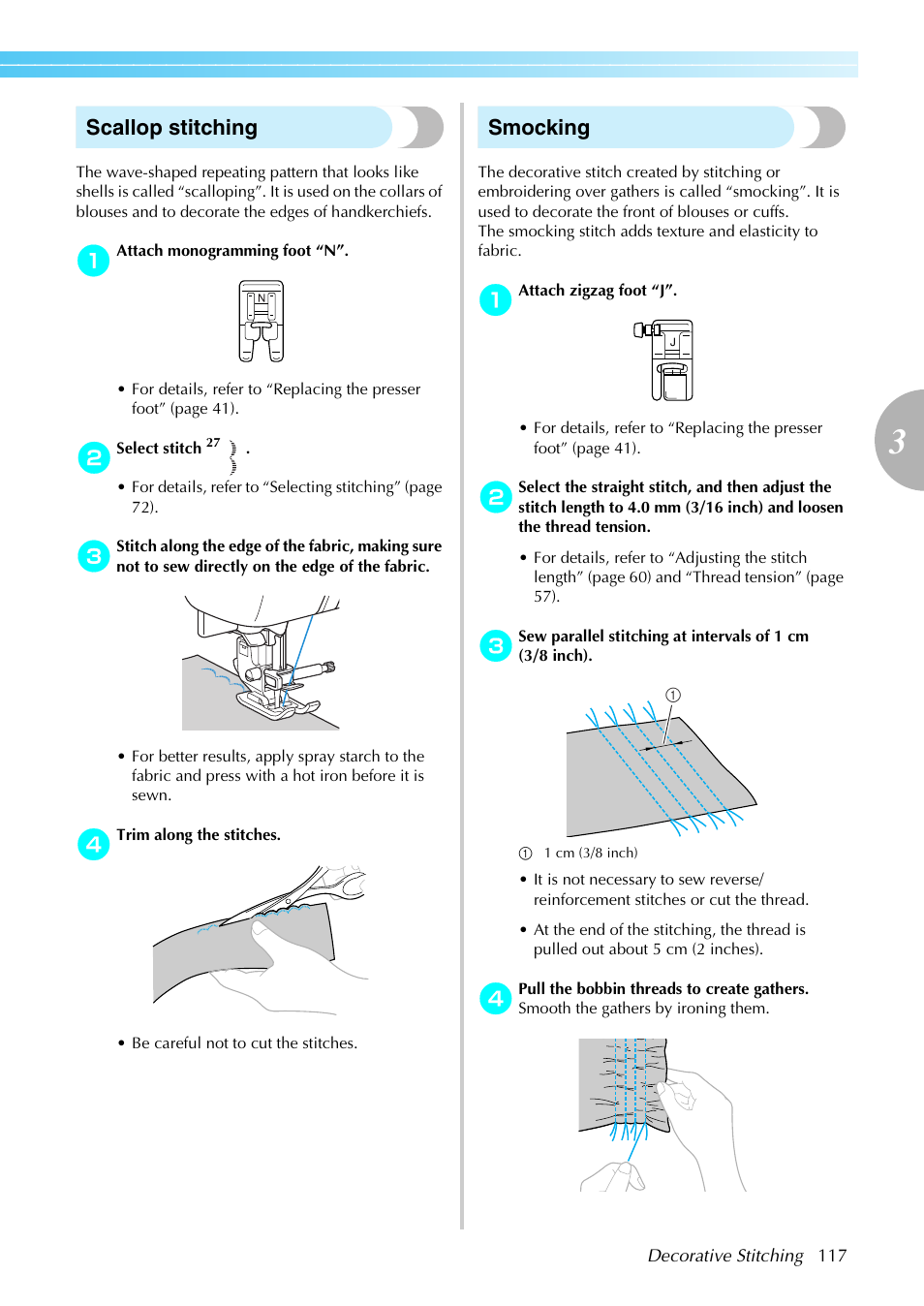 Scallop stitching, Smocking | Brother SB4138 User Manual | Page 119 / 176