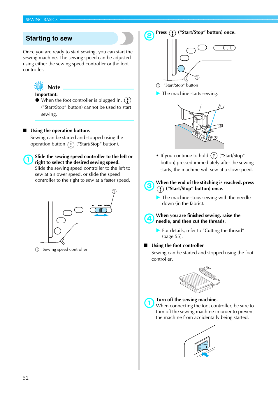 Starting to sew | Brother SB4138 User Manual | Page 54 / 176