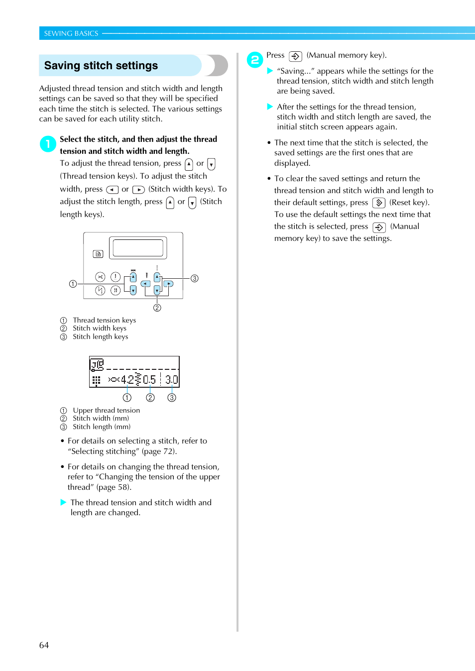 Saving stitch settings | Brother SB4138 User Manual | Page 66 / 176