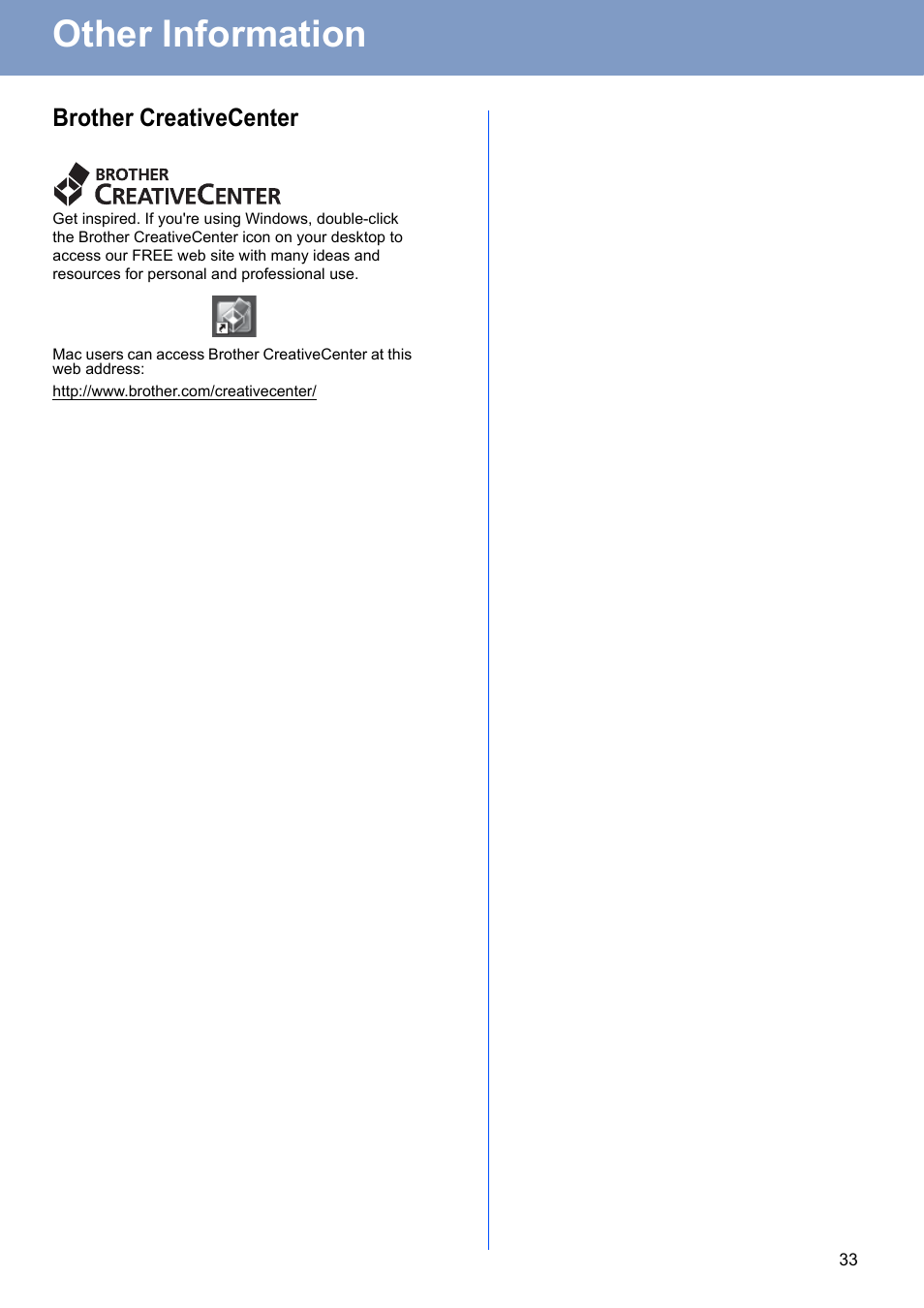 Other information, Brother creativecenter | Brother HL-2280DW User Manual | Page 33 / 35