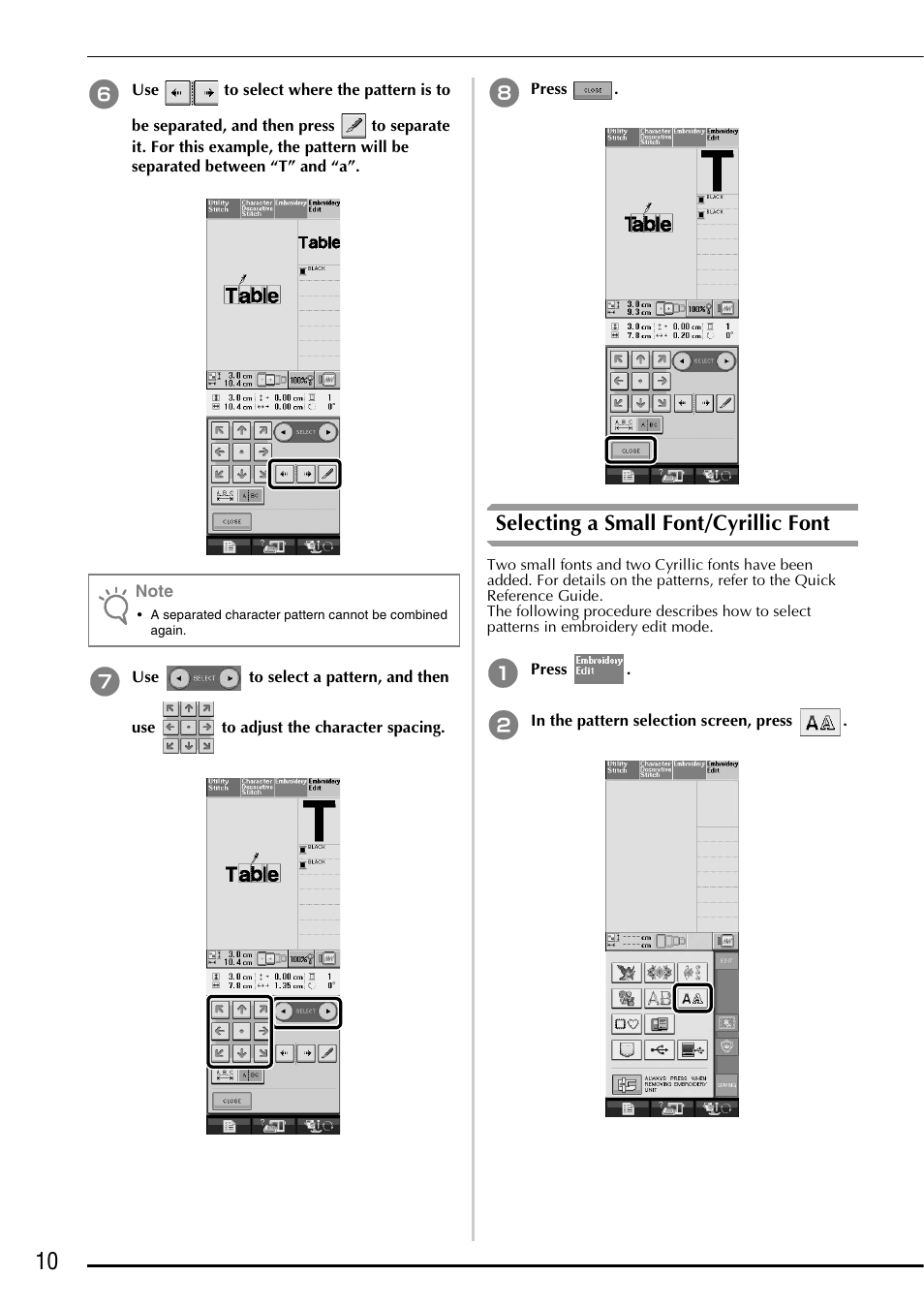 Selecting a small font/cyrillic font | Brother Innov-is 5000 User Manual | Page 12 / 76