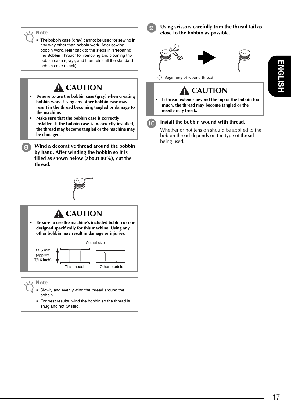 Caution, 17 en glish | Brother Innov-is 5000 User Manual | Page 19 / 76