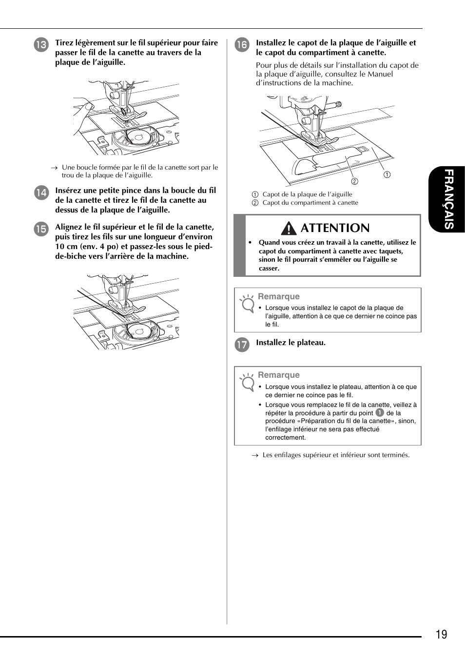 Attention, 19 fra nçais | Brother Innov-is 5000 User Manual | Page 45 / 76