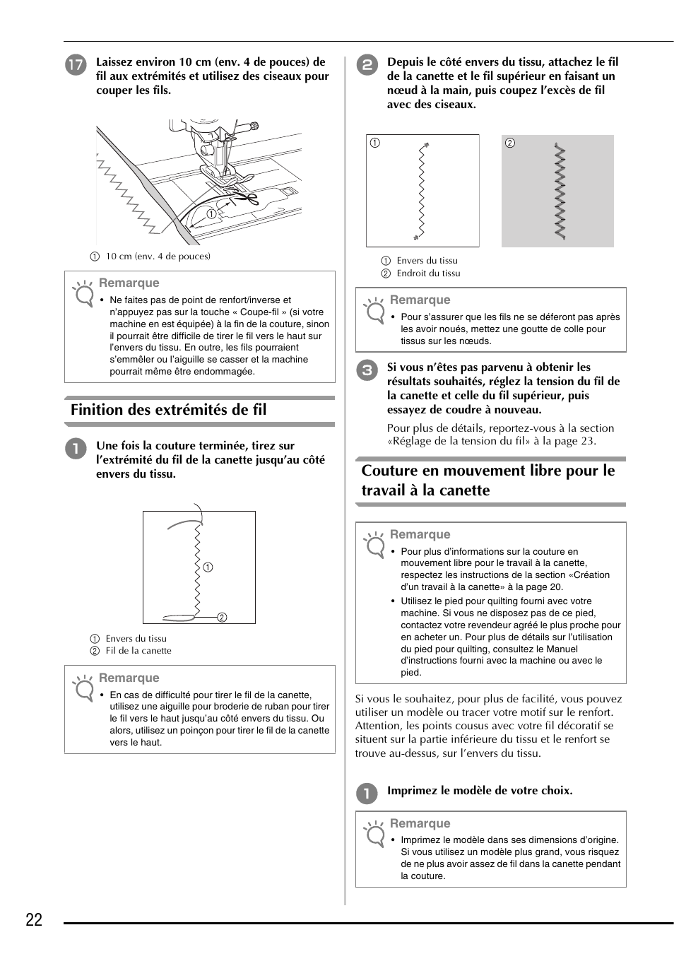 Finition des extrémités de fil | Brother Innov-is 5000 User Manual | Page 48 / 76