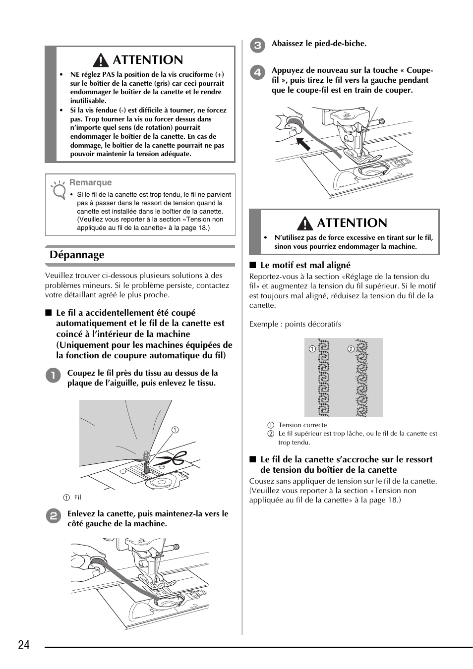 Attention, Dépannage | Brother Innov-is 5000 User Manual | Page 50 / 76