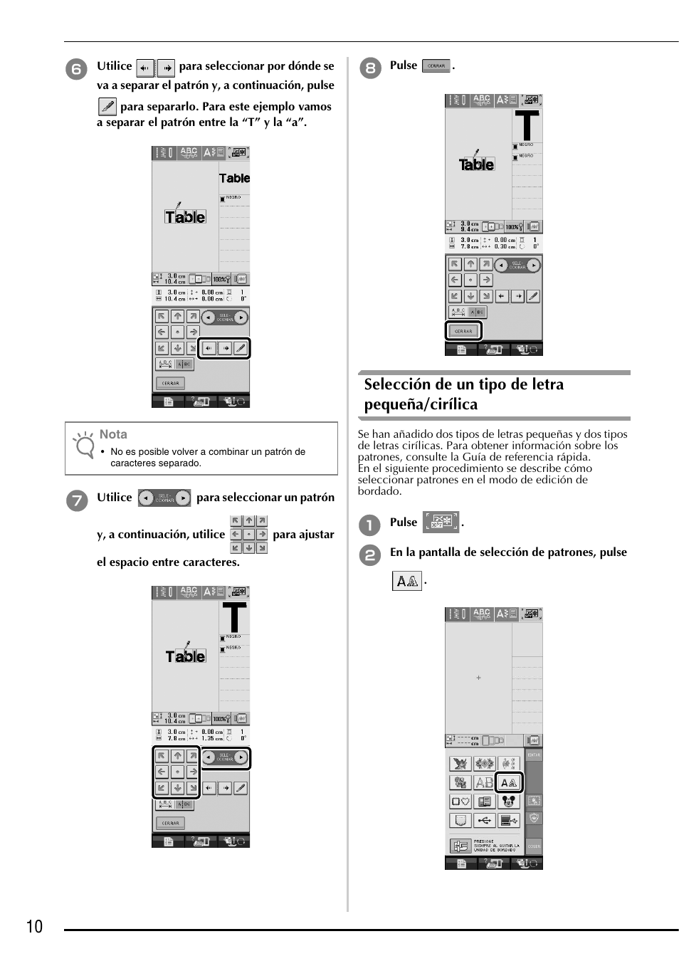 Selección de un tipo de letra pequeña/cirílica | Brother Innov-is 5000 User Manual | Page 60 / 76