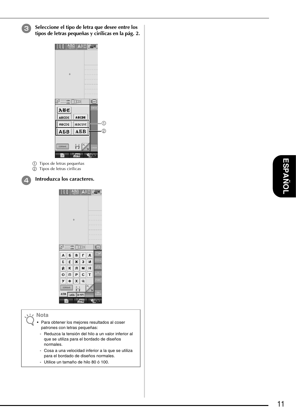 11 e spa ñol | Brother Innov-is 5000 User Manual | Page 61 / 76