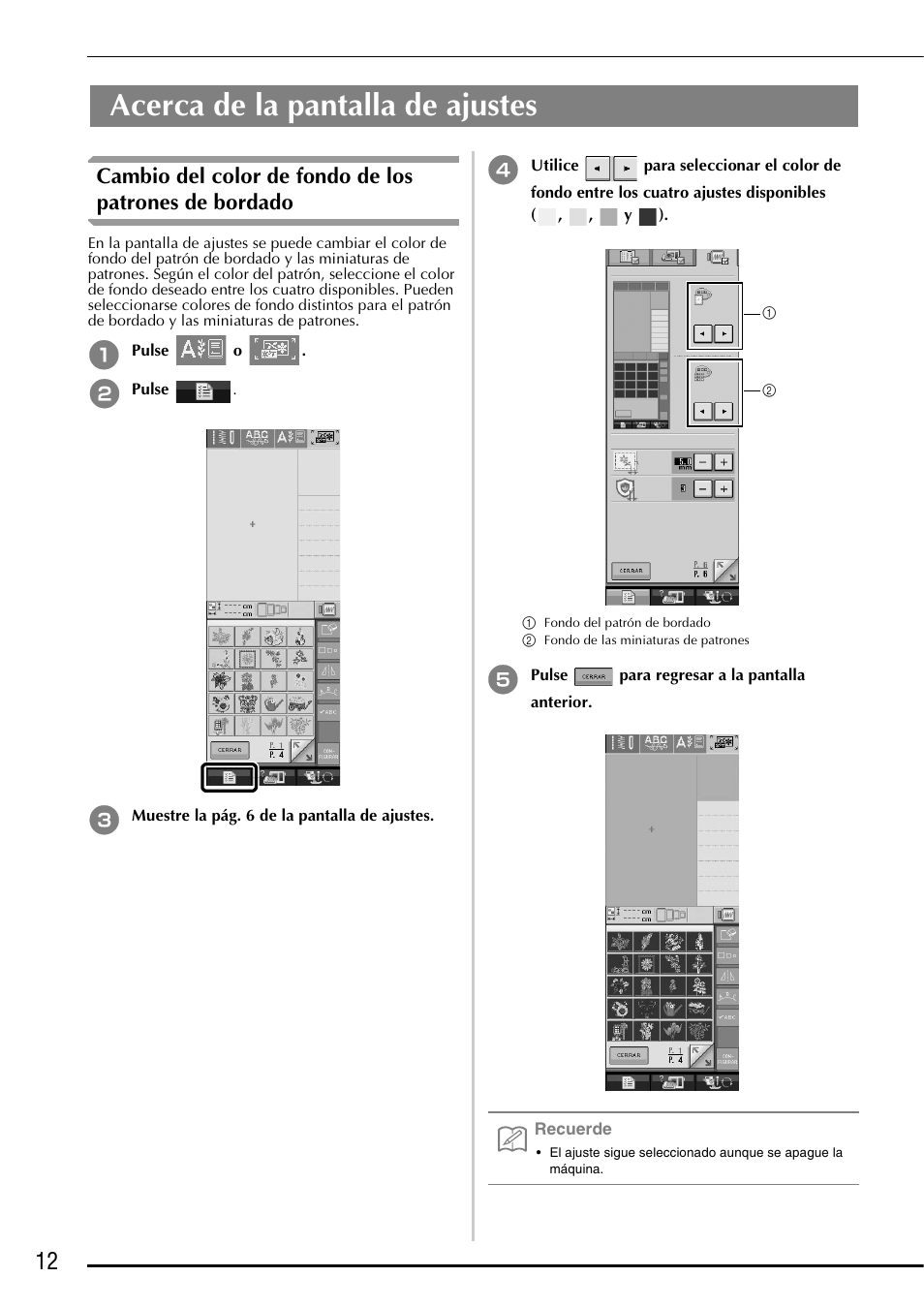 Acerca de la pantalla de ajustes | Brother Innov-is 5000 User Manual | Page 62 / 76