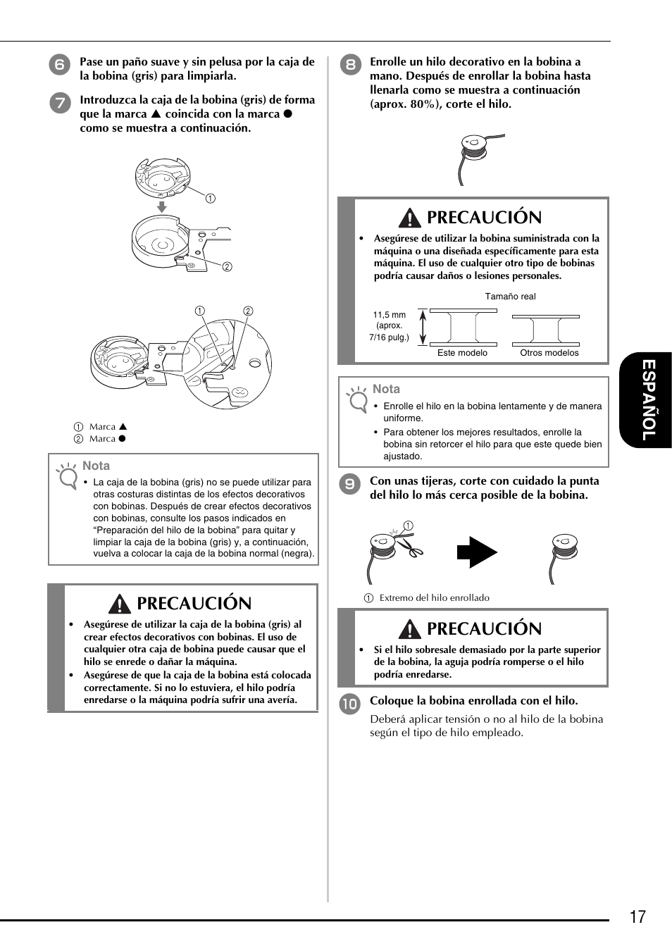 Precaución, 17 e spa ñol | Brother Innov-is 5000 User Manual | Page 67 / 76