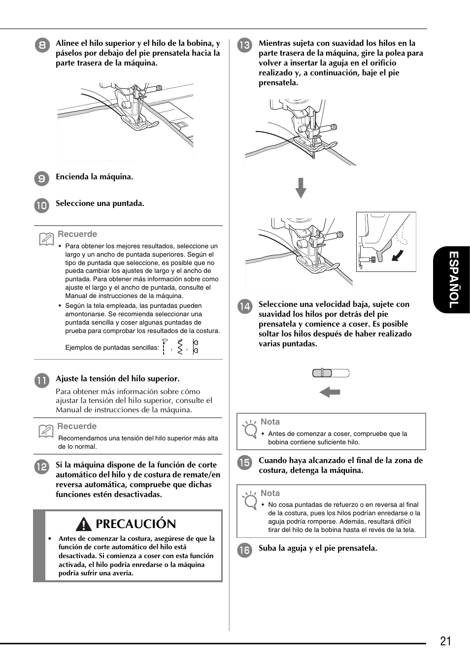 Precaución, 21 e spa ñol | Brother Innov-is 5000 User Manual | Page 71 / 76