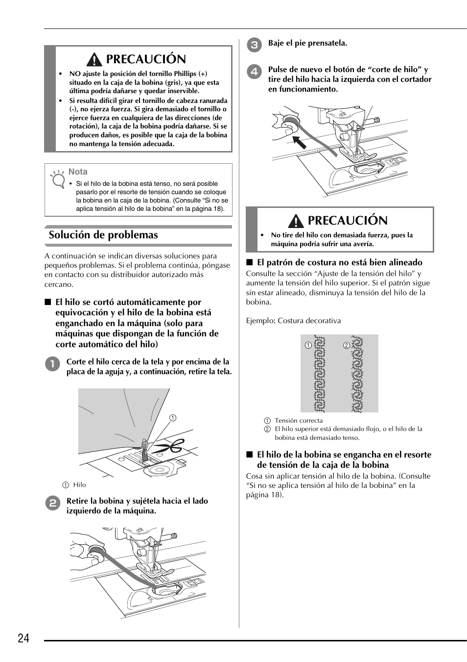 Precaución, Solución de problemas | Brother Innov-is 5000 User Manual | Page 74 / 76