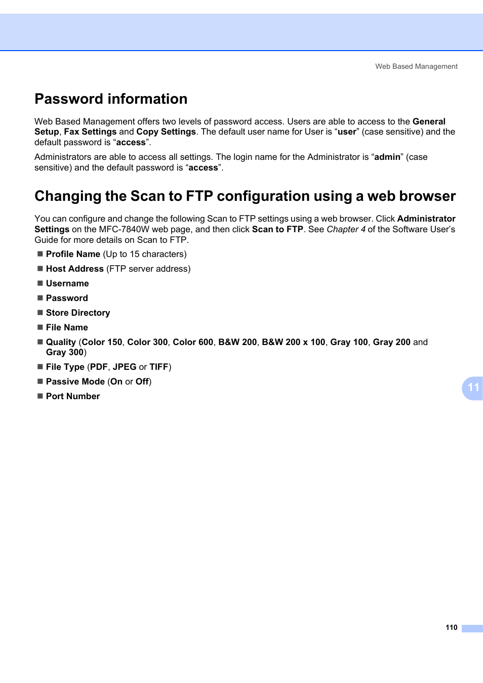 Password information | Brother MFC 7840W User Manual | Page 119 / 151