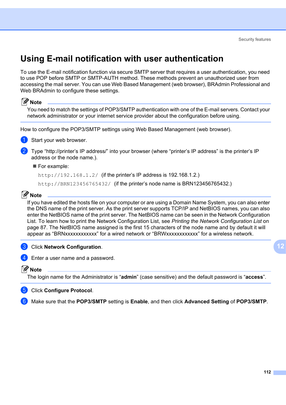 Using e-mail notification with user authentication | Brother MFC 7840W User Manual | Page 121 / 151