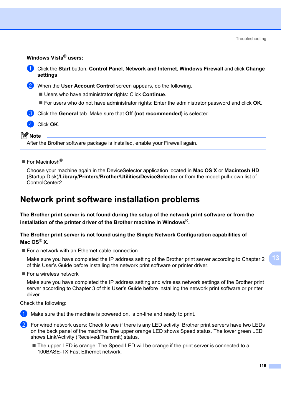 Network print software installation problems | Brother MFC 7840W User Manual | Page 125 / 151