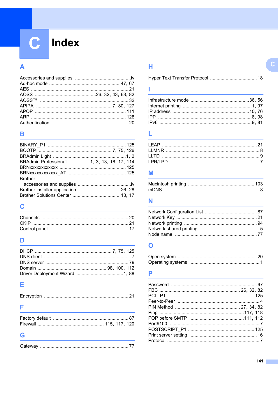 Index | Brother MFC 7840W User Manual | Page 150 / 151