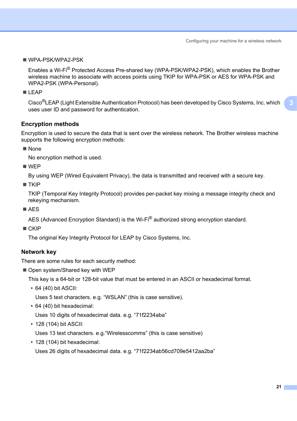 Encryption methods, Network key | Brother MFC 7840W User Manual | Page 30 / 151